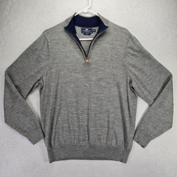 Vineyard Vines 1/4 Zip Sweater Men M Merino Wool Blend Grey Pullover Preppy - Picture 1 of 9